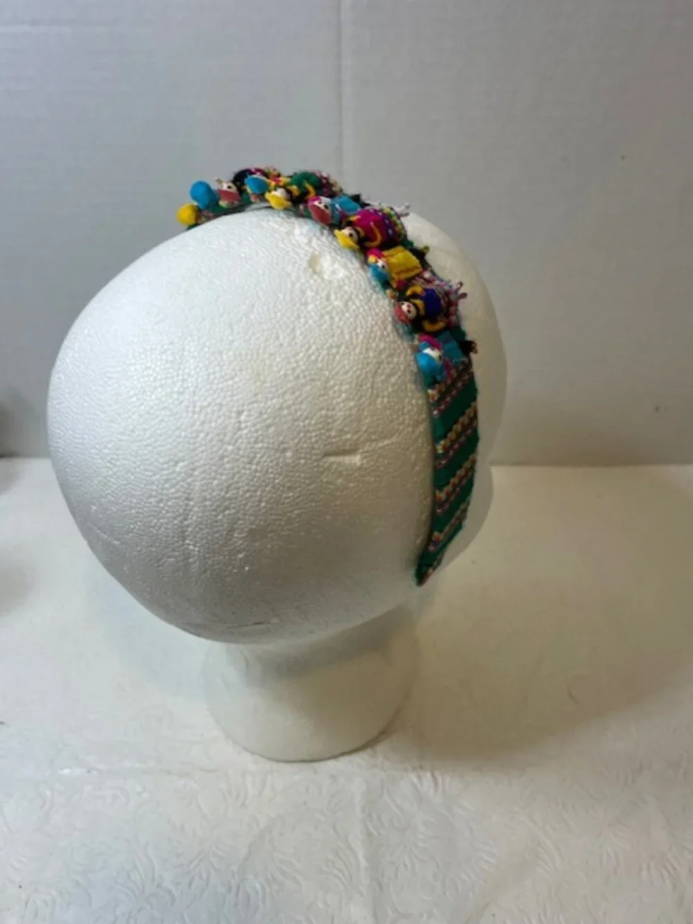 VTG Peruvian Worry Doll Headband Handmade Folk Art Colorful Traditional Attire